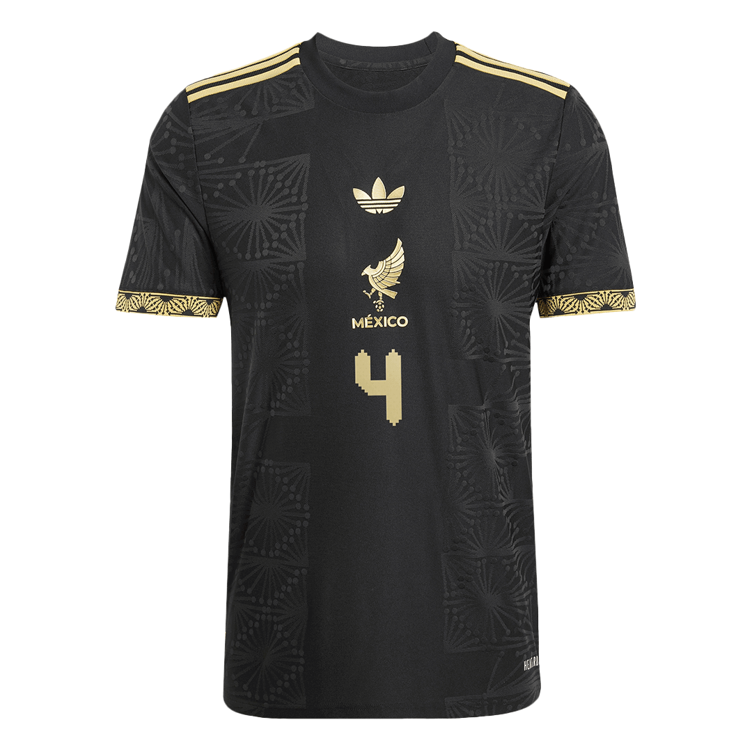 E.ÁLVAREZ #4 Mexico Third Away Player Version Football Jersey 2025 Black - Gold Cup