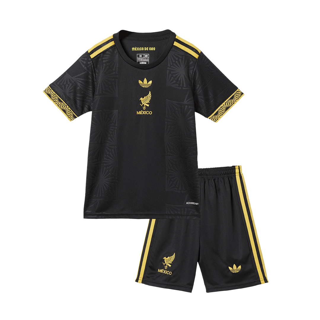 Mexico Third Away Kid's Soccer Jersey Kit (Jersey+Shorts) 2025 Black - Gold Cup