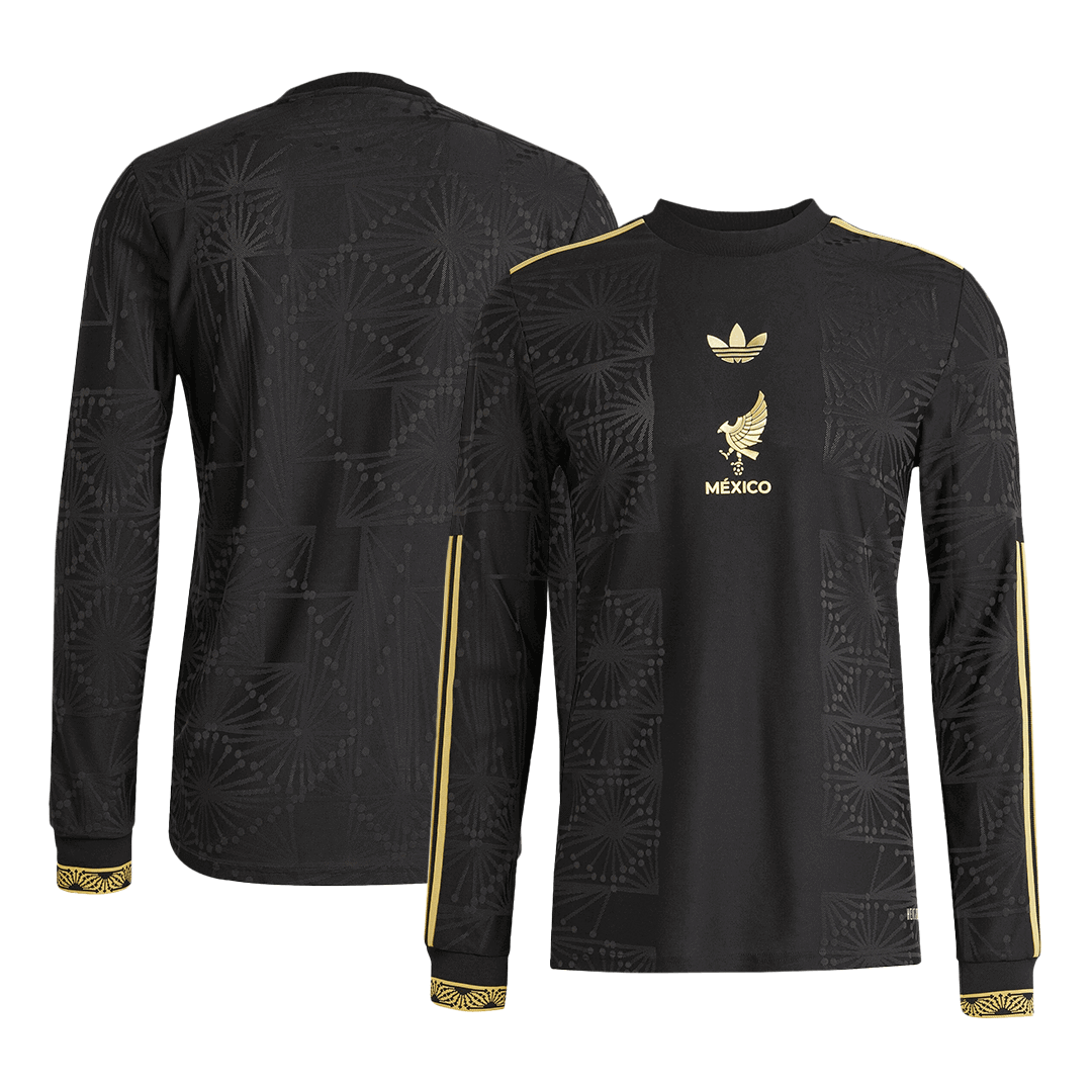 Mexico Third Away Player Version Long Sleeve Soccer Jersey 2025 Black - Gold Cup