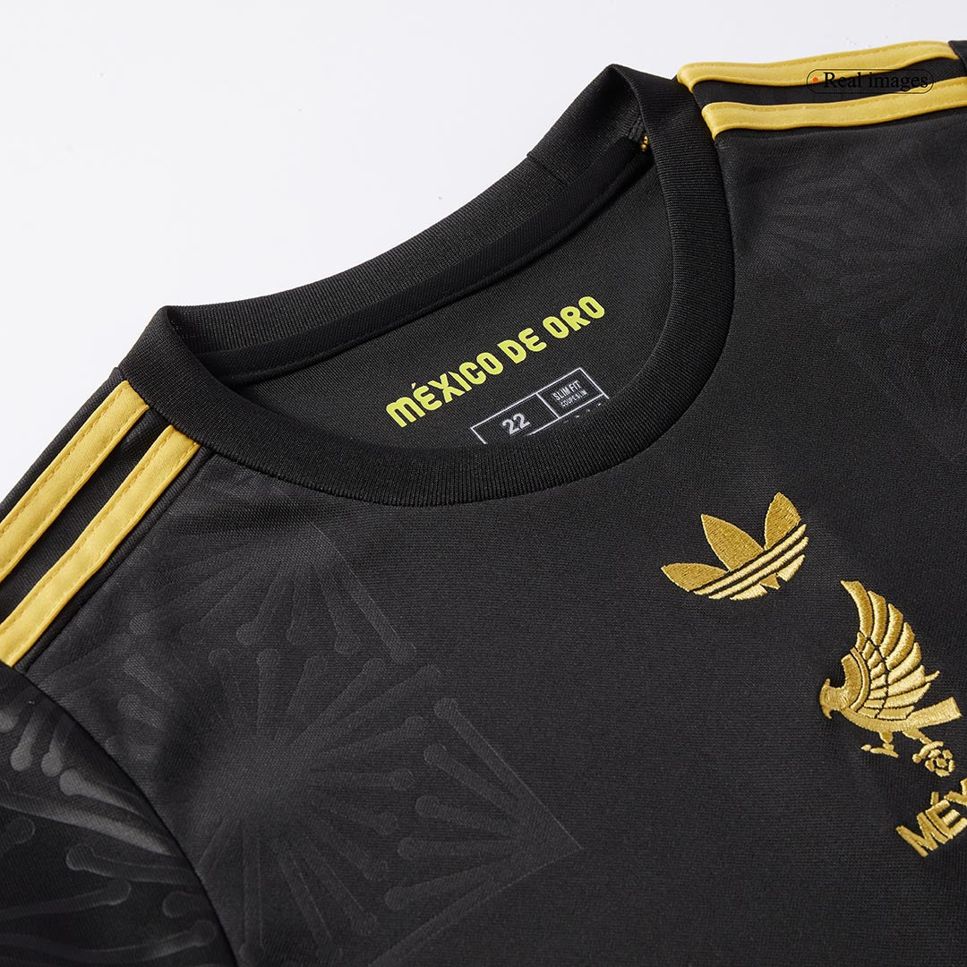 Mexico Third Away Kid's Soccer Jersey Kit (Jersey+Shorts) 2025 Black - Gold Cup