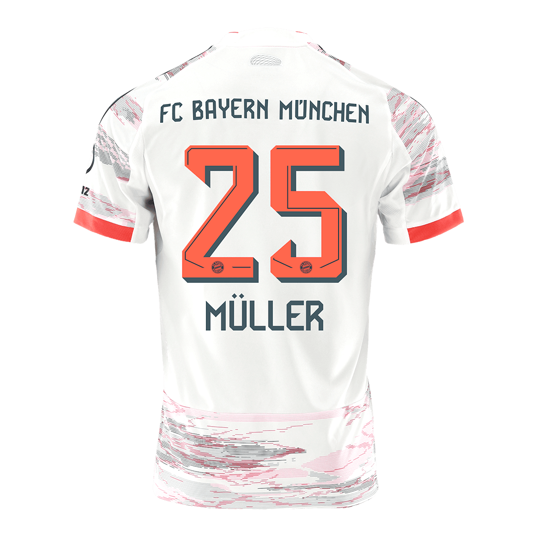 Maillot extérieur blanc du Bayern Munich, saison 2025/26, numéro 25, Müller