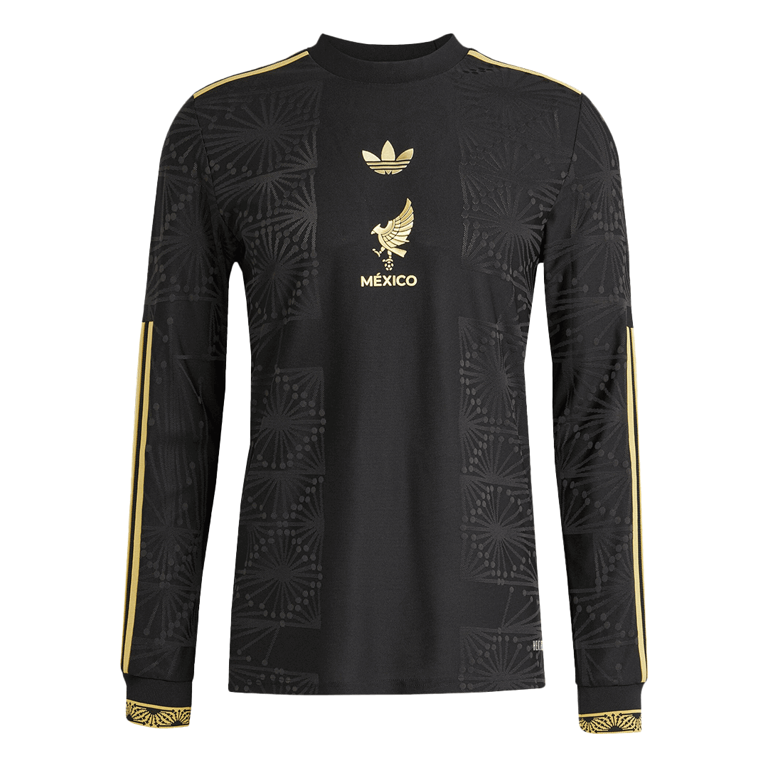 Mexico Third Away Player Version Long Sleeve Soccer Jersey 2025 Black - Gold Cup