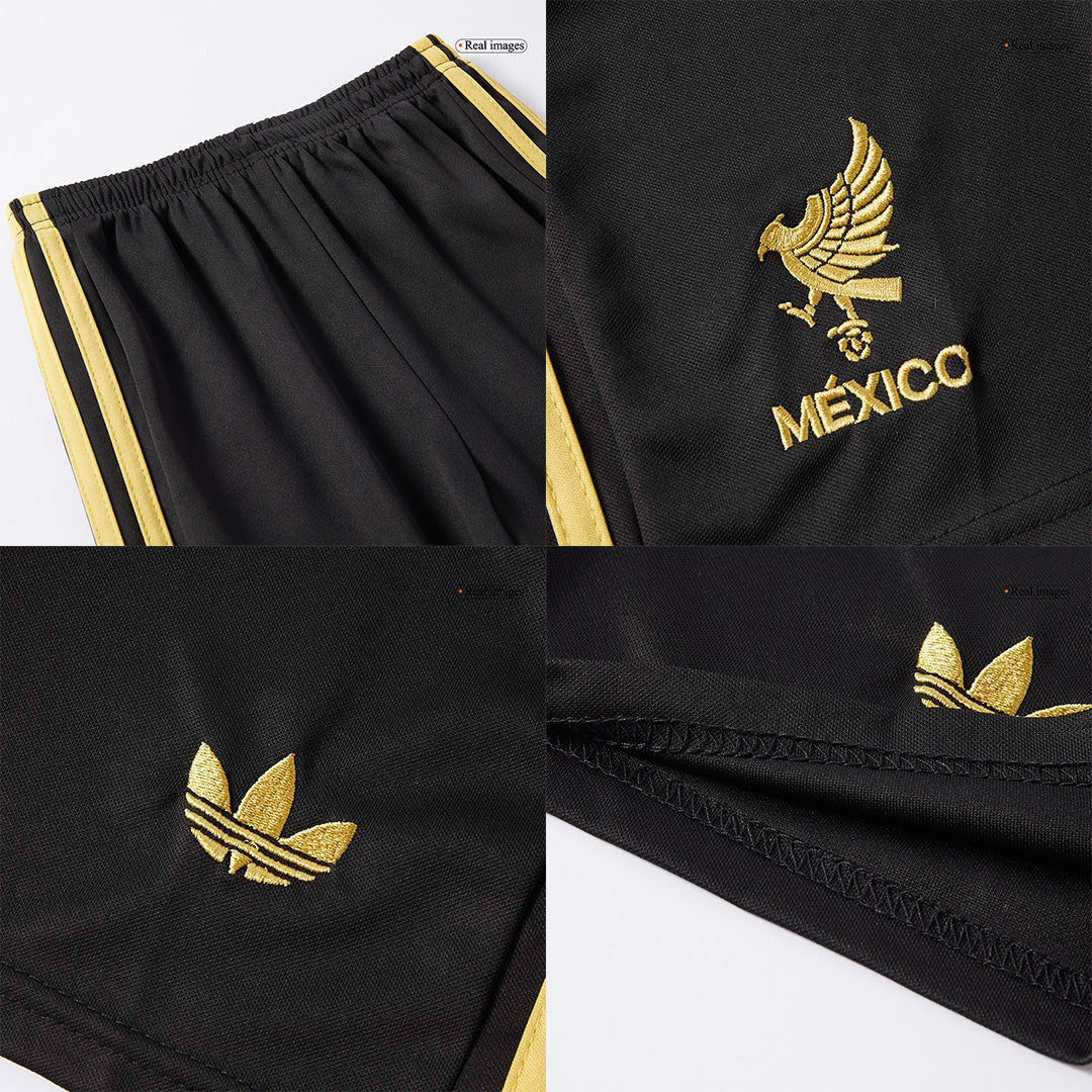 Mexico Third Away Kid's Soccer Jersey Kit (Jersey+Shorts) 2025 Black - Gold Cup