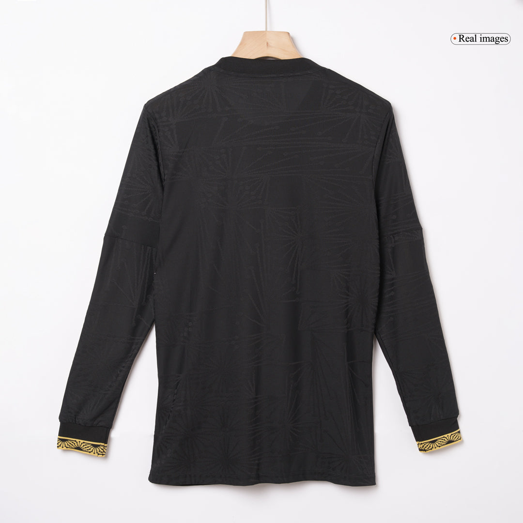 Mexico Third Away Player Version Long Sleeve Soccer Jersey Kit (Jersey+Shorts) 2025 Black - Gold Cup
