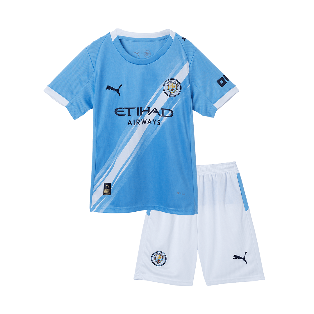 Manchester City Kid's Home Soccer Jersey Kit (Jersey+Shorts) 2025/26 Blue