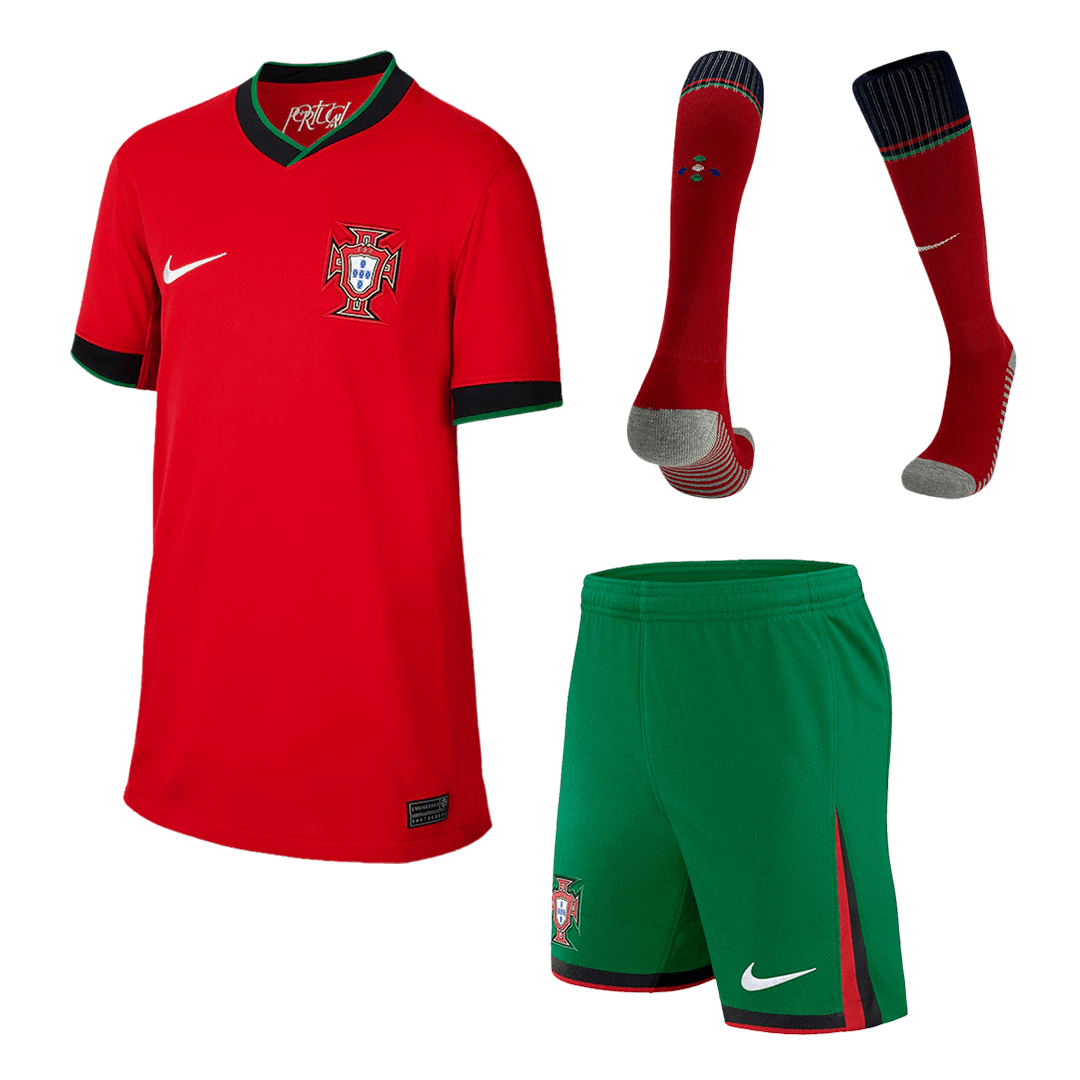 Portugal Kid's Home Football Jersey Kit (Jersey+Shorts+Socks) Euro 2024