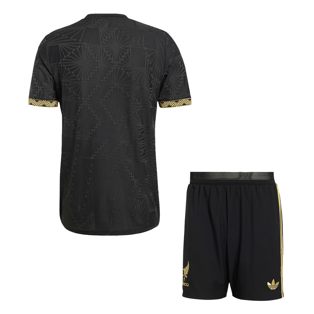 Mexico Third Away Player Version Soccer Jersey Kit (Jersey+Shorts) 2025 Black - Gold Cup