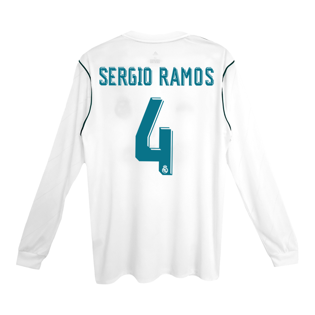 SERGIO RAMOS #4 Retro 2017/18 Real Madrid Home Long Sleeve Soccer Jersey
