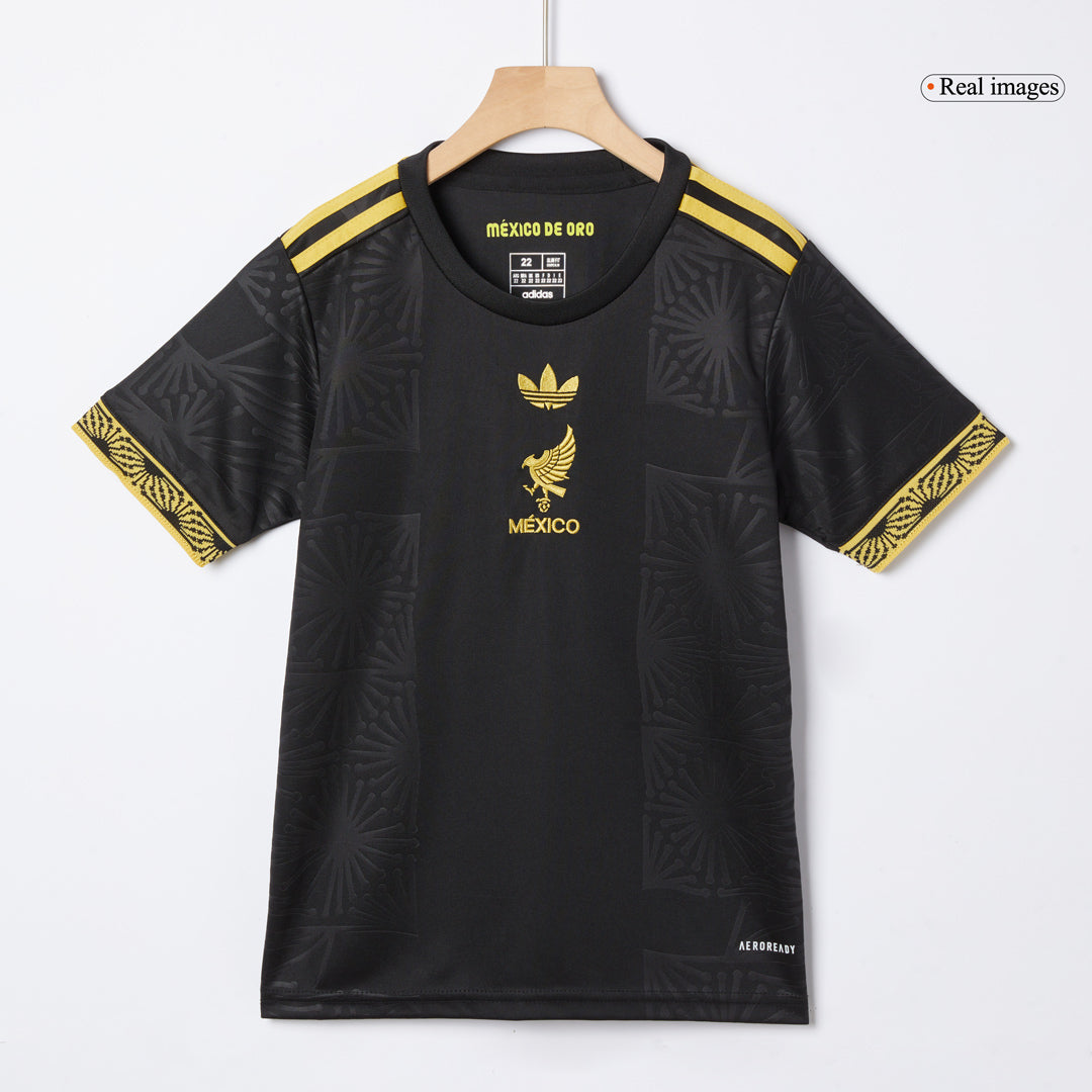 Mexico Third Away Kid's Soccer Jersey Kit (Jersey+Shorts) 2025 Black - Gold Cup