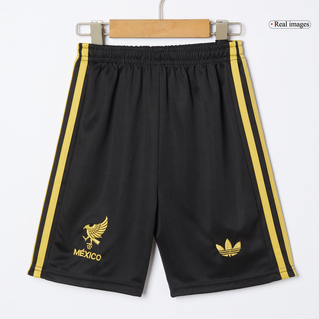 Mexico Third Away Kid's Soccer Jersey Kit (Jersey+Shorts) 2025 Black - Gold Cup