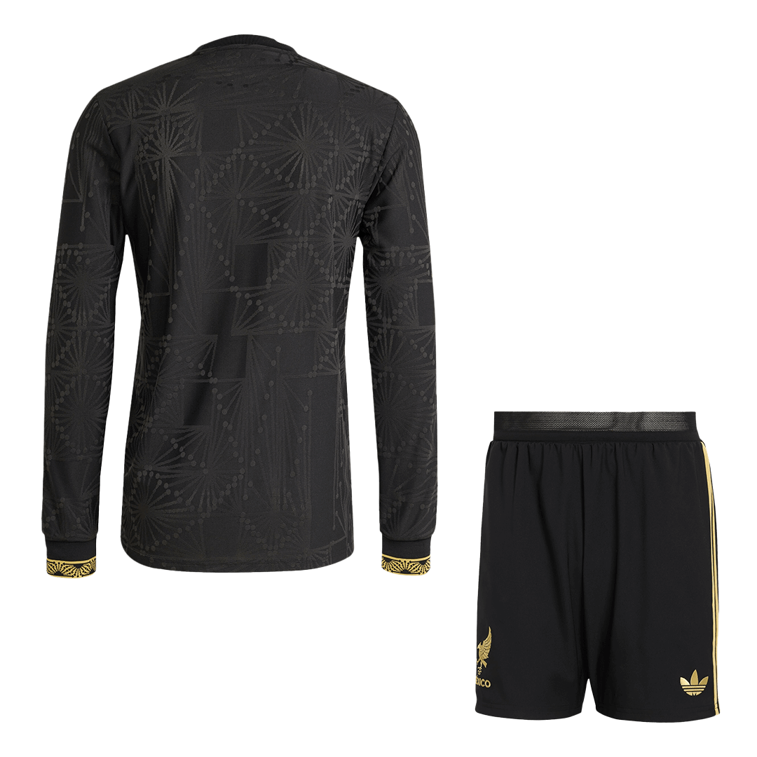 Mexico Third Away Player Version Long Sleeve Soccer Jersey Kit (Jersey+Shorts) 2025 Black - Gold Cup