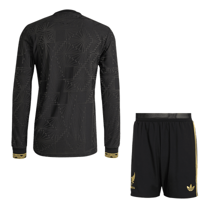 Mexico Third Away Player Version Long Sleeve Soccer Jersey Kit (Jersey+Shorts) 2025 Black - Gold Cup