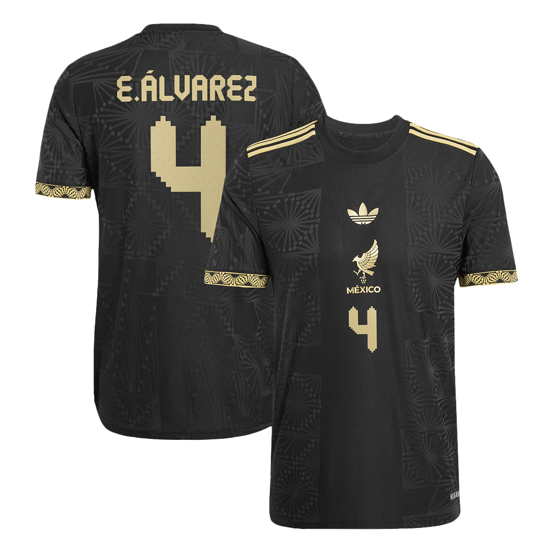 E.ÁLVAREZ #4 Mexico Third Away Player Version Football Jersey 2025 Black - Gold Cup