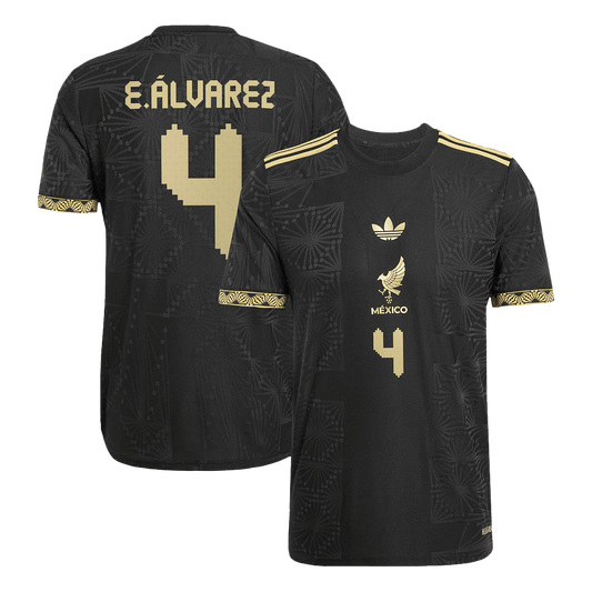 E.ÁLVAREZ #4 Mexico Third Away Player Version Football Jersey 2025 Black - Gold Cup
