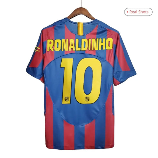 Barcelona Ronaldinho #10 2005/06 Retro Home Soccer Jersey - UCL Final