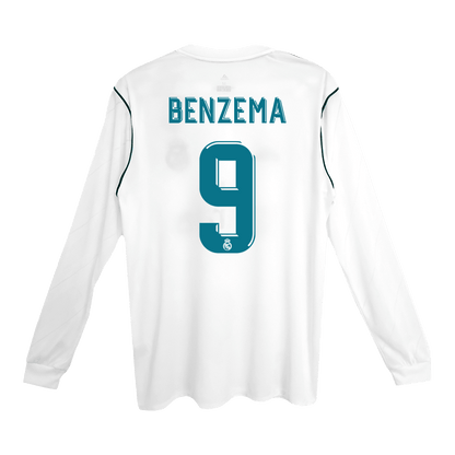BENZEMA #9 Retro 2017/18 Real Madrid Home Long Sleeve Soccer Jersey