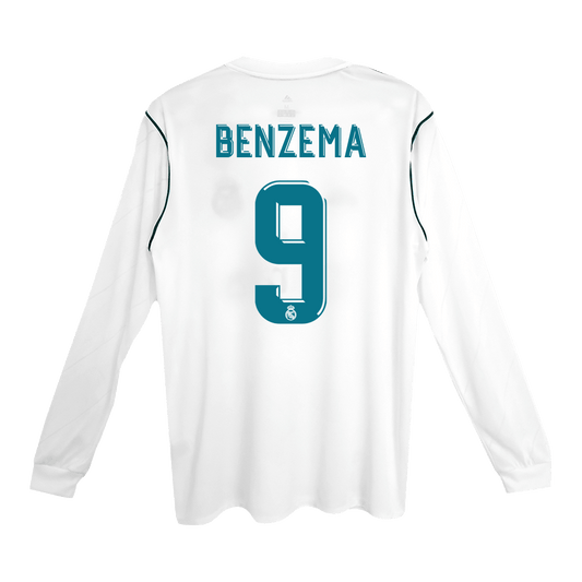 BENZEMA #9 Retro 2017/18 Real Madrid Home Long Sleeve Soccer Jersey