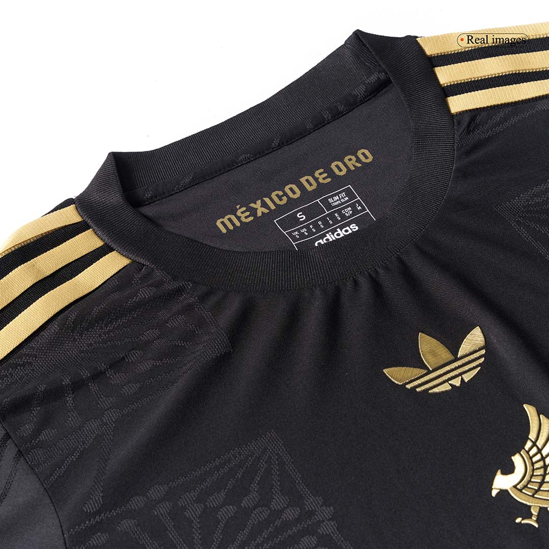Mexico Third Away Player Version Long Sleeve Soccer Jersey Kit (Jersey+Shorts) 2025 Black - Gold Cup