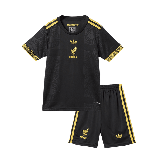 Mexico Third Away Kid's Soccer Jersey Kit (Jersey+Shorts) 2025 Black - Gold Cup