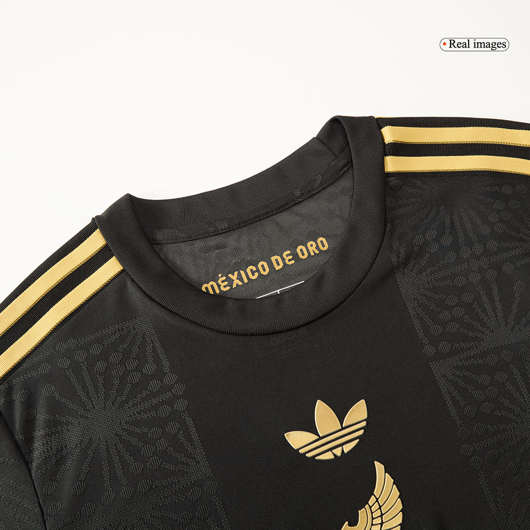 Mexico Third Away Player Version Soccer Jersey Kit (Jersey+Shorts) 2025 Black - Gold Cup