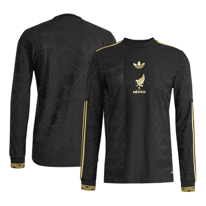 Mexico Third Away Player Version Long Sleeve Soccer Jersey 2025 Black - Gold Cup