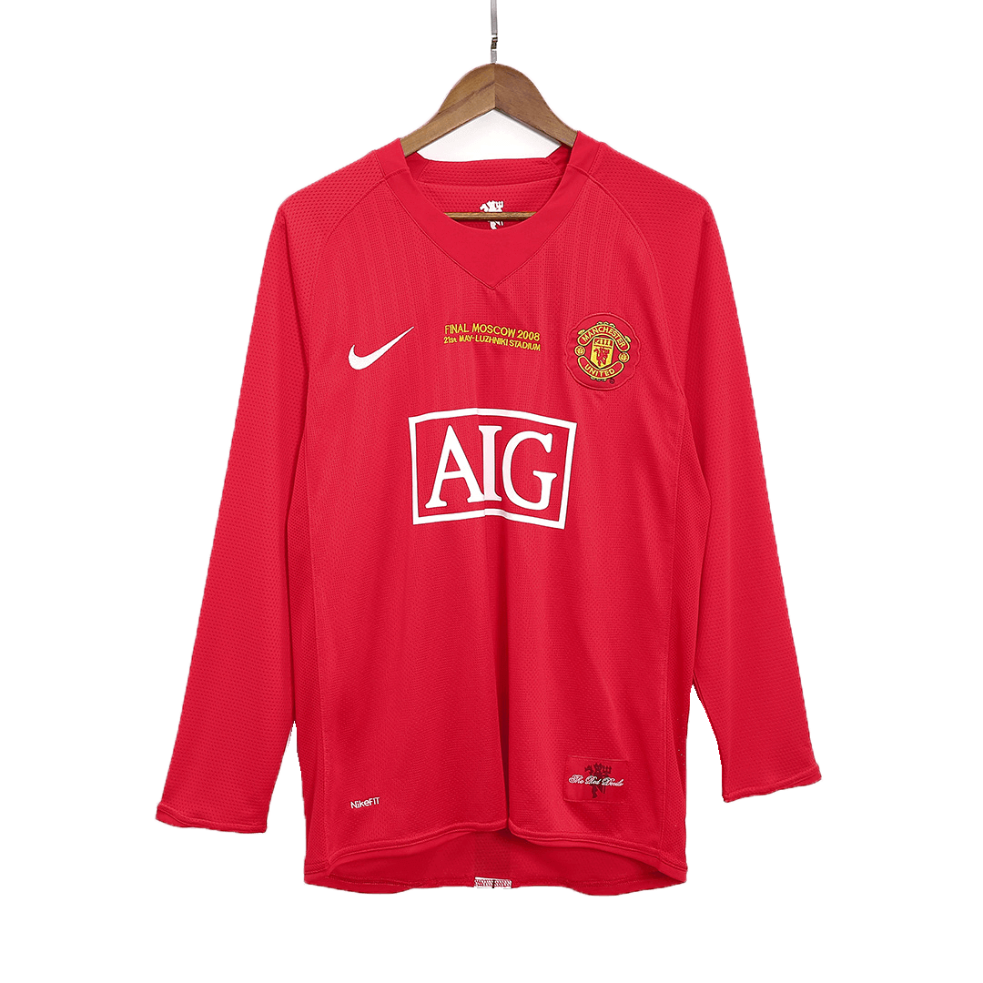 Manchester United 2007/08 Champions League Home Long Sleeve Retro Soccer Jersey - UCL Final