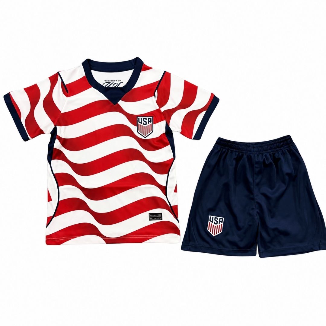 USMNT Home Kid's Soccer Kit (Jersey+Shorts) 2026 Without Logo
