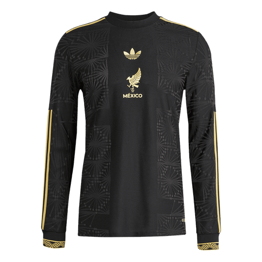 Mexico Third Away Player Version Long Sleeve Soccer Jersey 2025 Black - Gold Cup