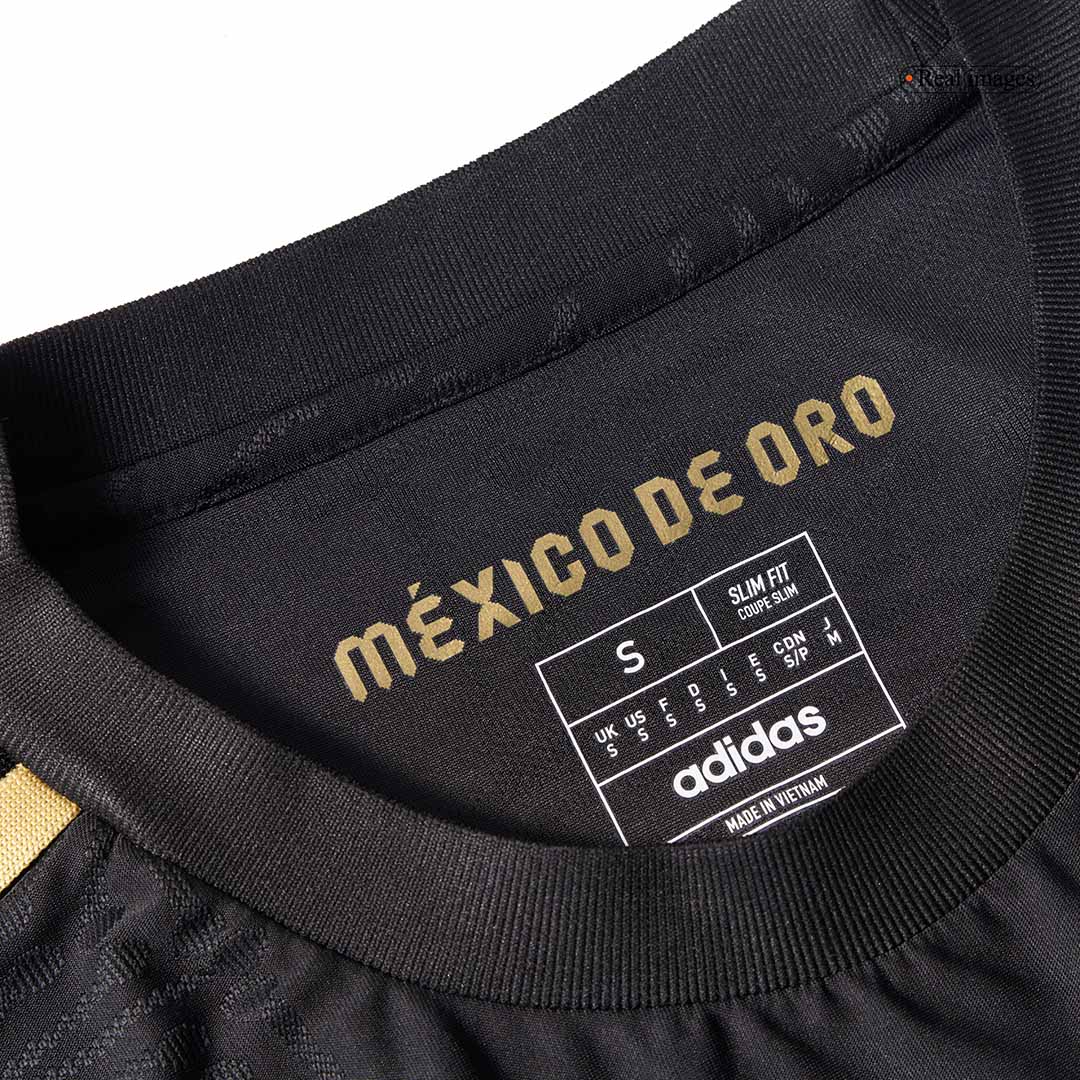 Mexico Third Away Player Version Long Sleeve Soccer Jersey Kit (Jersey+Shorts) 2025 Black - Gold Cup