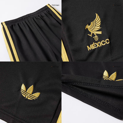Mexico Third Away Kid's Soccer Jersey Kit (Jersey+Shorts) 2025 Black - Gold Cup