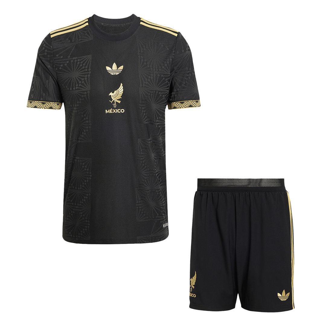 Mexico Third Away Player Version Soccer Jersey Kit (Jersey+Shorts) 2025 Black - Gold Cup
