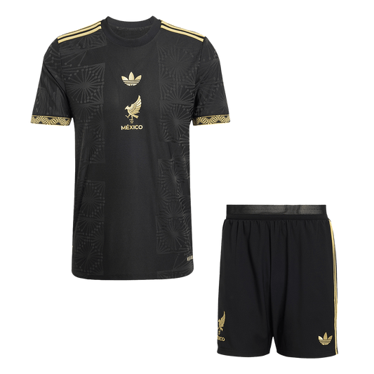 Mexico Third Away Player Version Soccer Jersey Kit (Jersey+Shorts) 2025 Black - Gold Cup