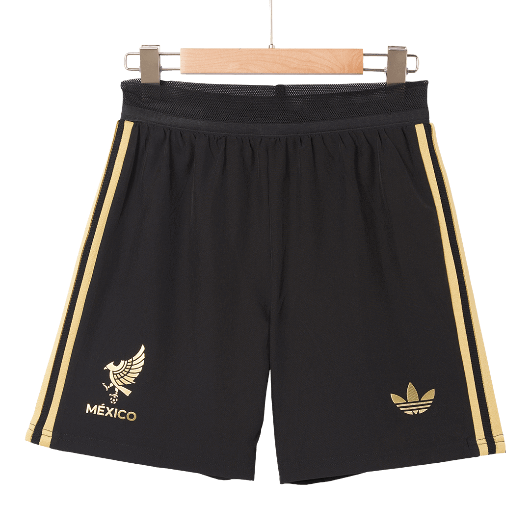 Mexico Third Away Player Version Soccer Jersey Kit (Jersey+Shorts) 2025 Black - Gold Cup