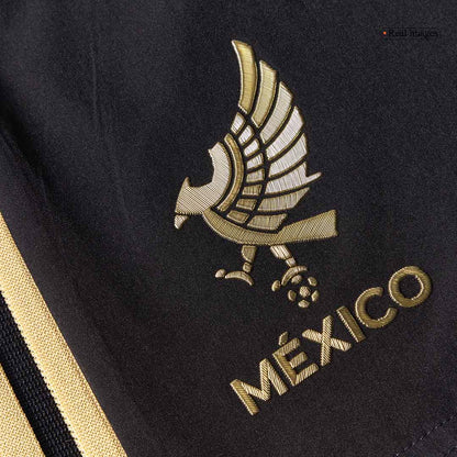 Mexico Third Away Player Version Long Sleeve Soccer Jersey Kit (Jersey+Shorts) 2025 Black - Gold Cup