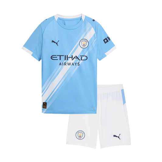 Manchester City Kid's Home Soccer Jersey Kit (Jersey+Shorts) 2025/26 Blue