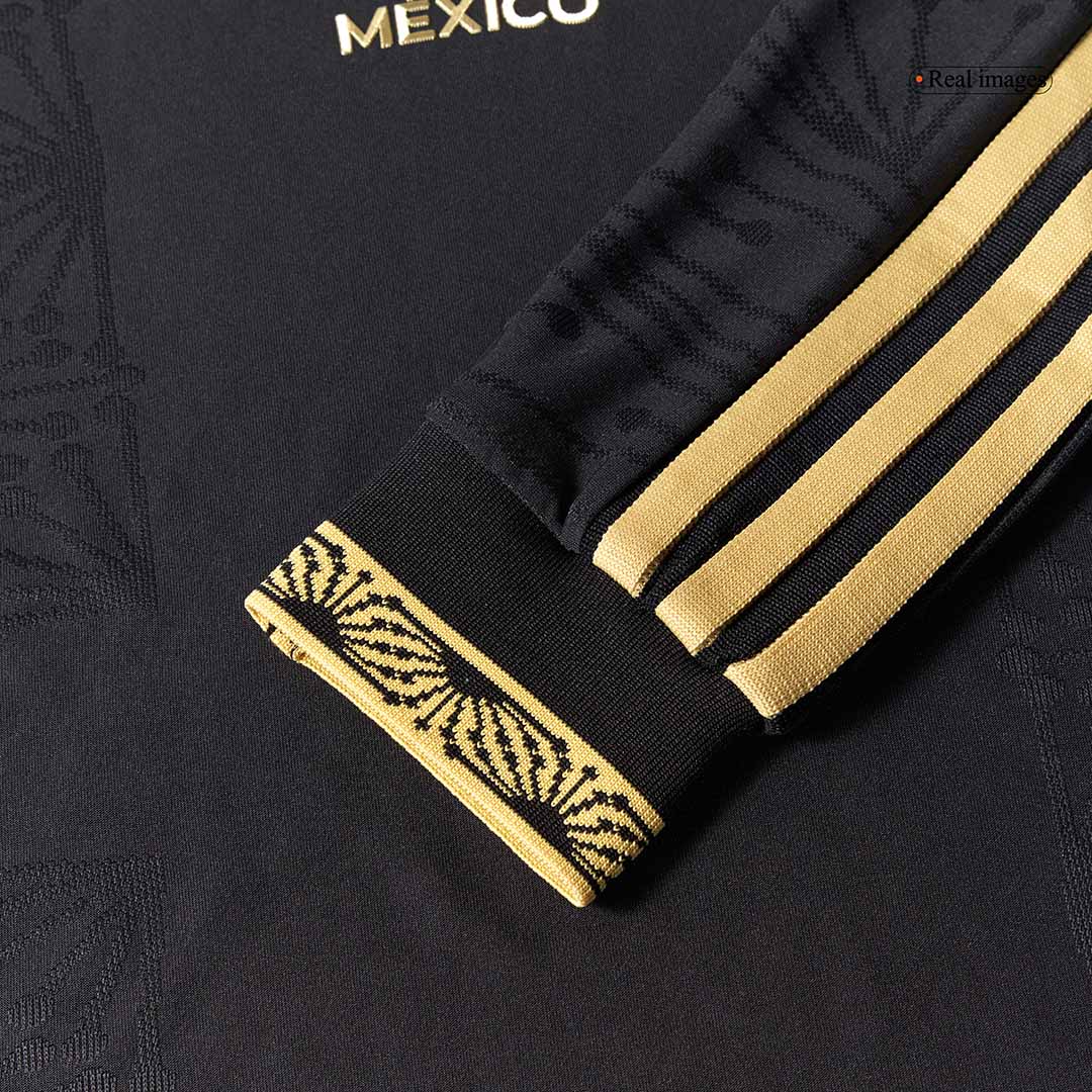 Mexico Third Away Player Version Long Sleeve Soccer Jersey Kit (Jersey+Shorts) 2025 Black - Gold Cup
