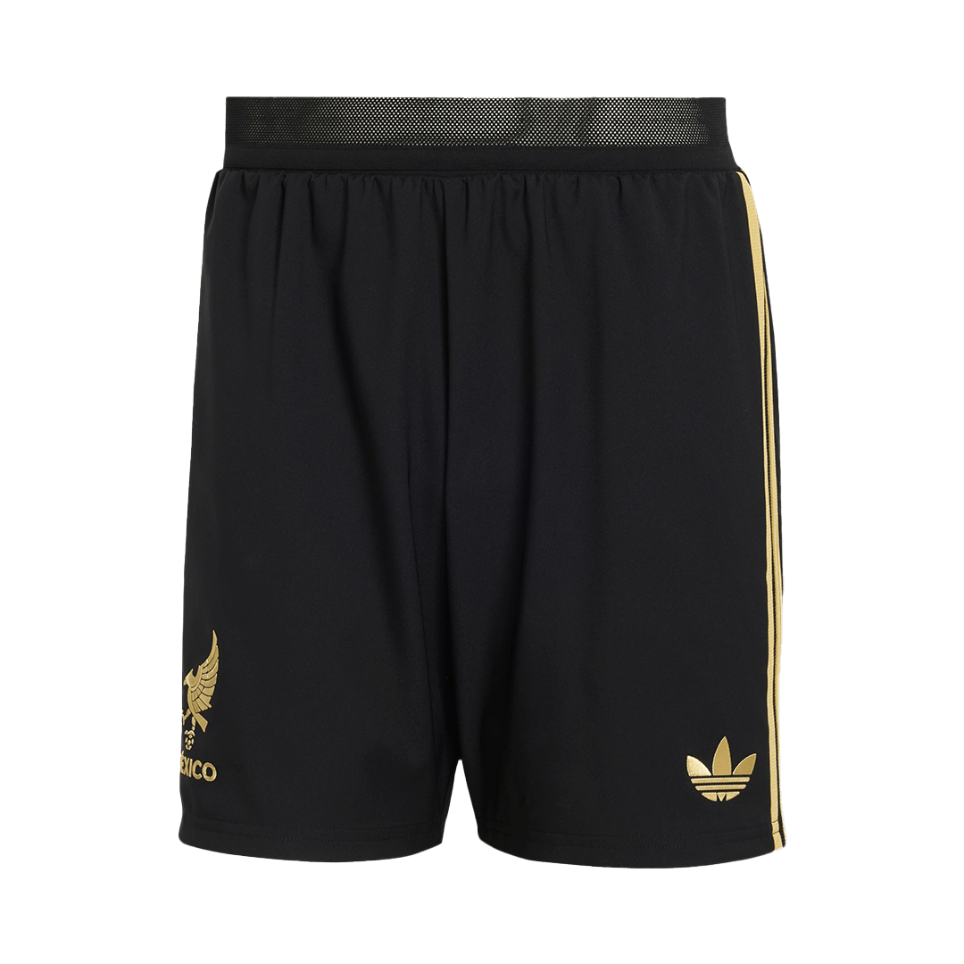 Mexico Third Away Player Version Soccer Jersey Kit (Jersey+Shorts) 2025 Black - Gold Cup
