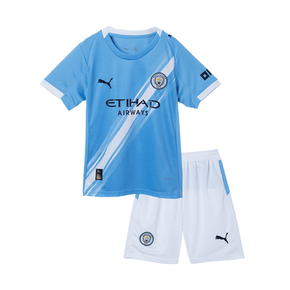Manchester City Kid's Home Soccer Jersey Kit (Jersey+Shorts) 2025/26 Blue