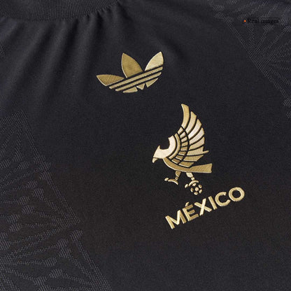 Mexico Third Away Player Version Long Sleeve Soccer Jersey Kit (Jersey+Shorts) 2025 Black - Gold Cup