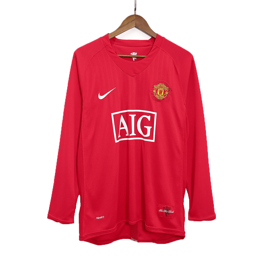 Manchester United 2007/08 Home Long Sleeve Retro Soccer Jersey