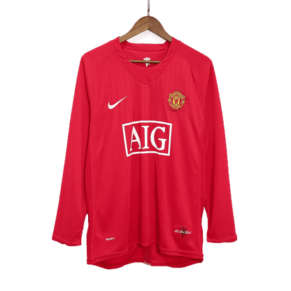 Manchester United 2007/08 Home Long Sleeve Retro Soccer Jersey