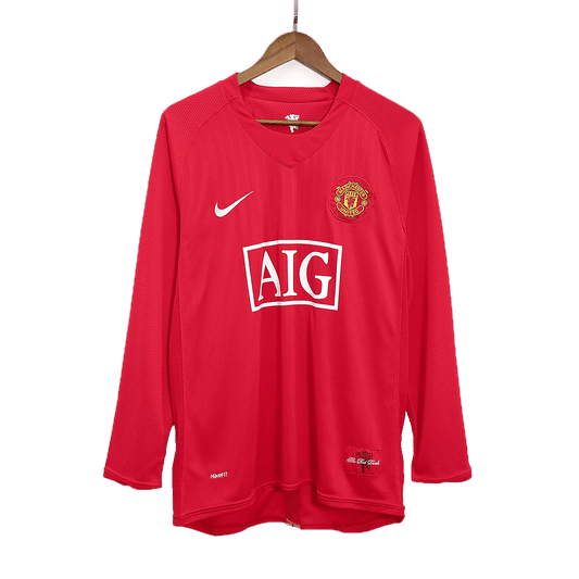Manchester United 2007/08 Home Long Sleeve Retro Soccer Jersey