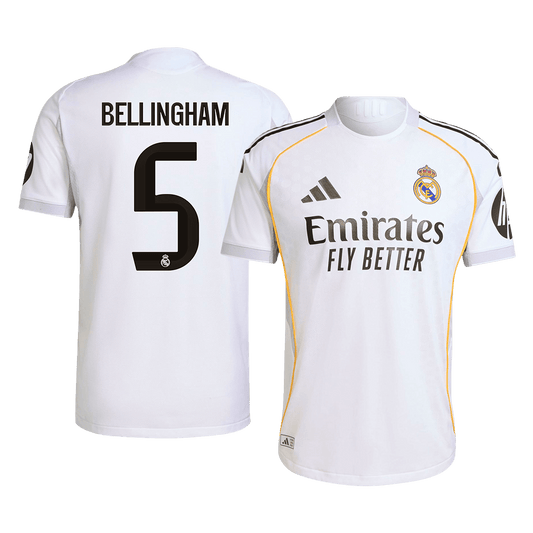 BELLINGHAM #5 Real Madrid Home Player Version Soccer Jersey 2025/26 White
