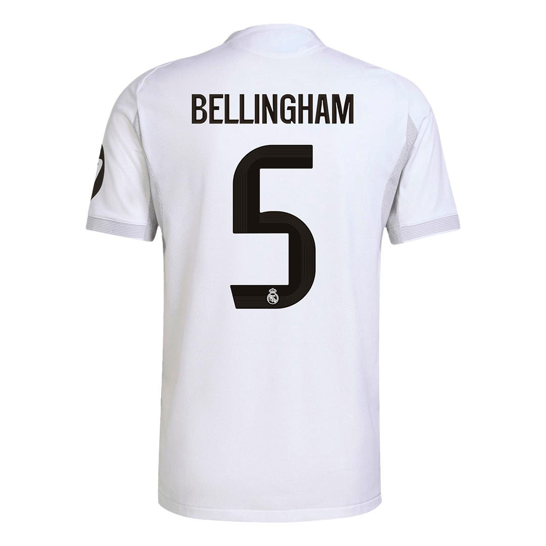 Camiseta de fútbol del Real Madrid, versión jugador local, número 5, temporada 2025/26, blanca, de Bellingham.