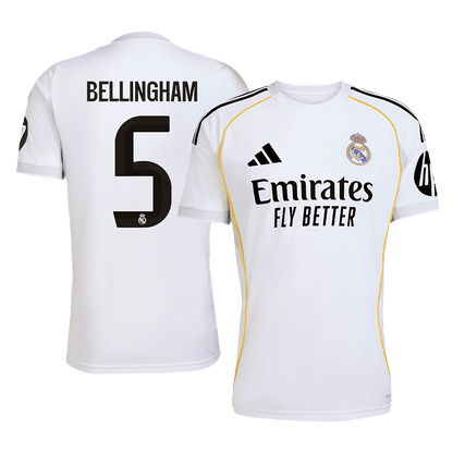 Camiseta de fútbol del Real Madrid, local, número 5, temporada 2025/26, blanca, de Bellingham.