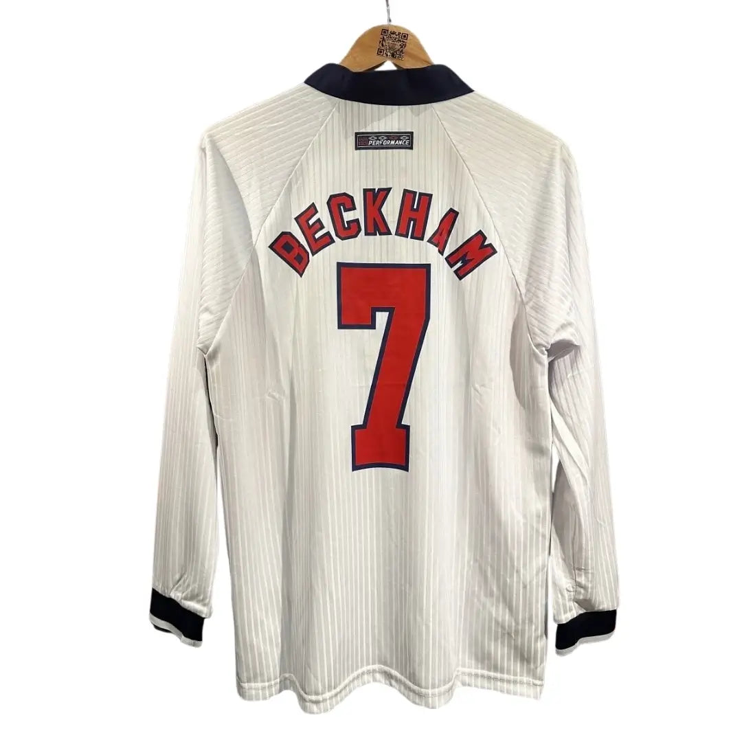 Beckham #7 England 1998 Home Long Sleeve Retro Soccer Jersey