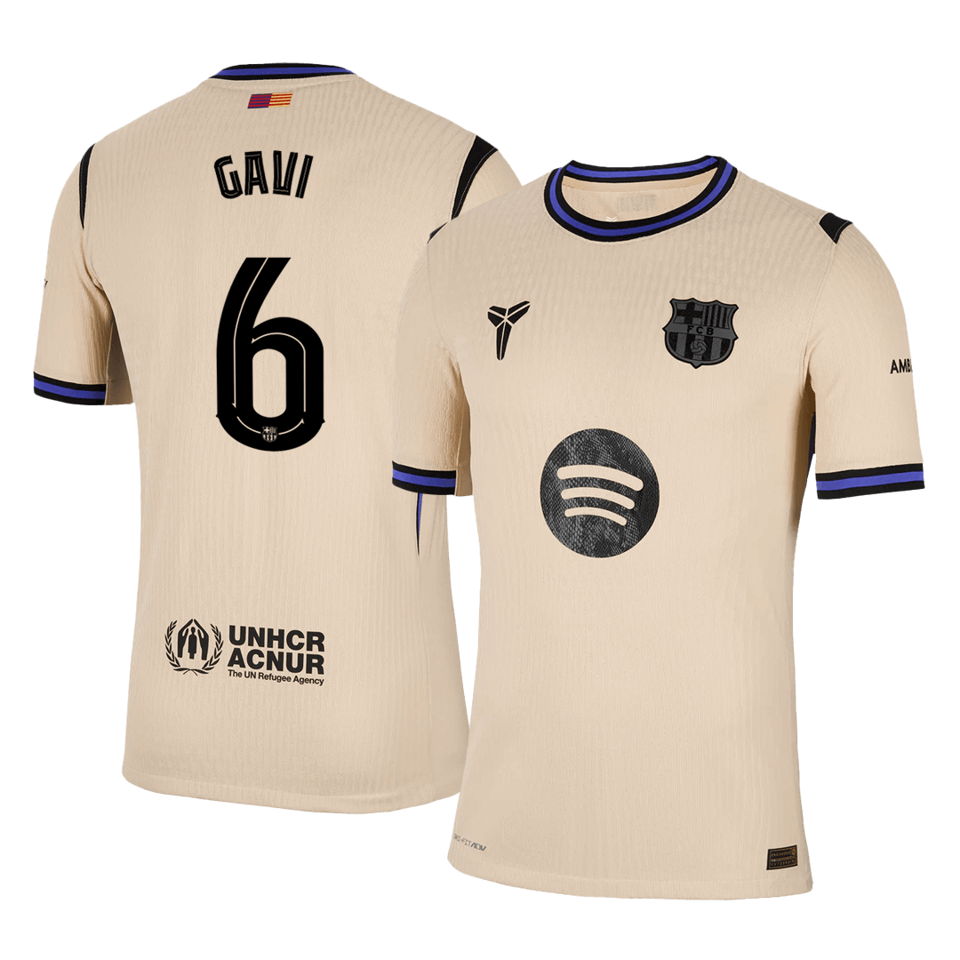 Camiseta de fútbol GAVI #6 del Barcelona, ​​versión visitante, temporada 2025/26 - Champions League