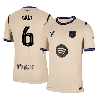 Camiseta de fútbol GAVI #6 del Barcelona, ​​versión visitante, temporada 2025/26 - Champions League