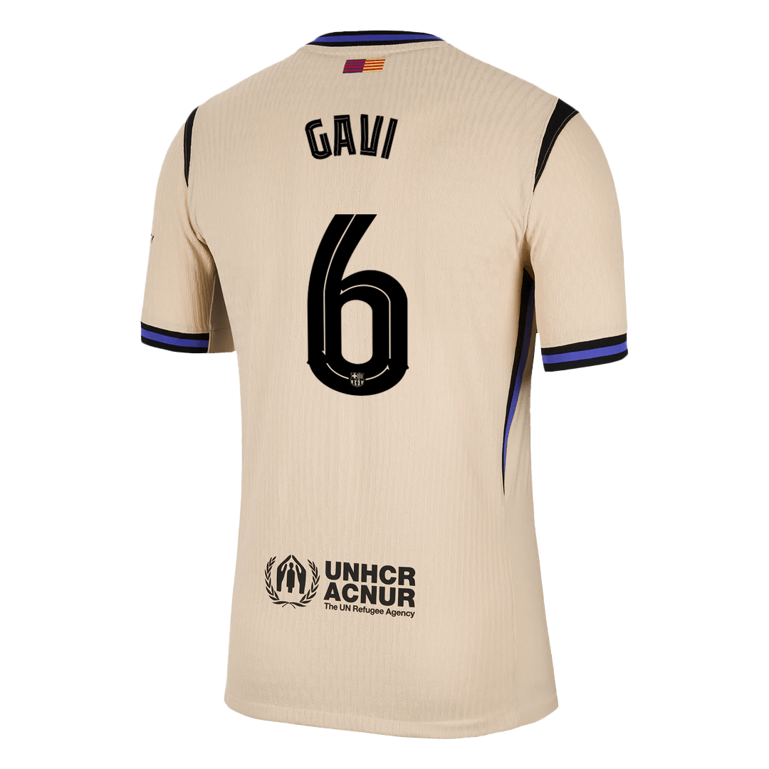 Camiseta de fútbol GAVI #6 del Barcelona, ​​versión visitante, temporada 2025/26 - Champions League