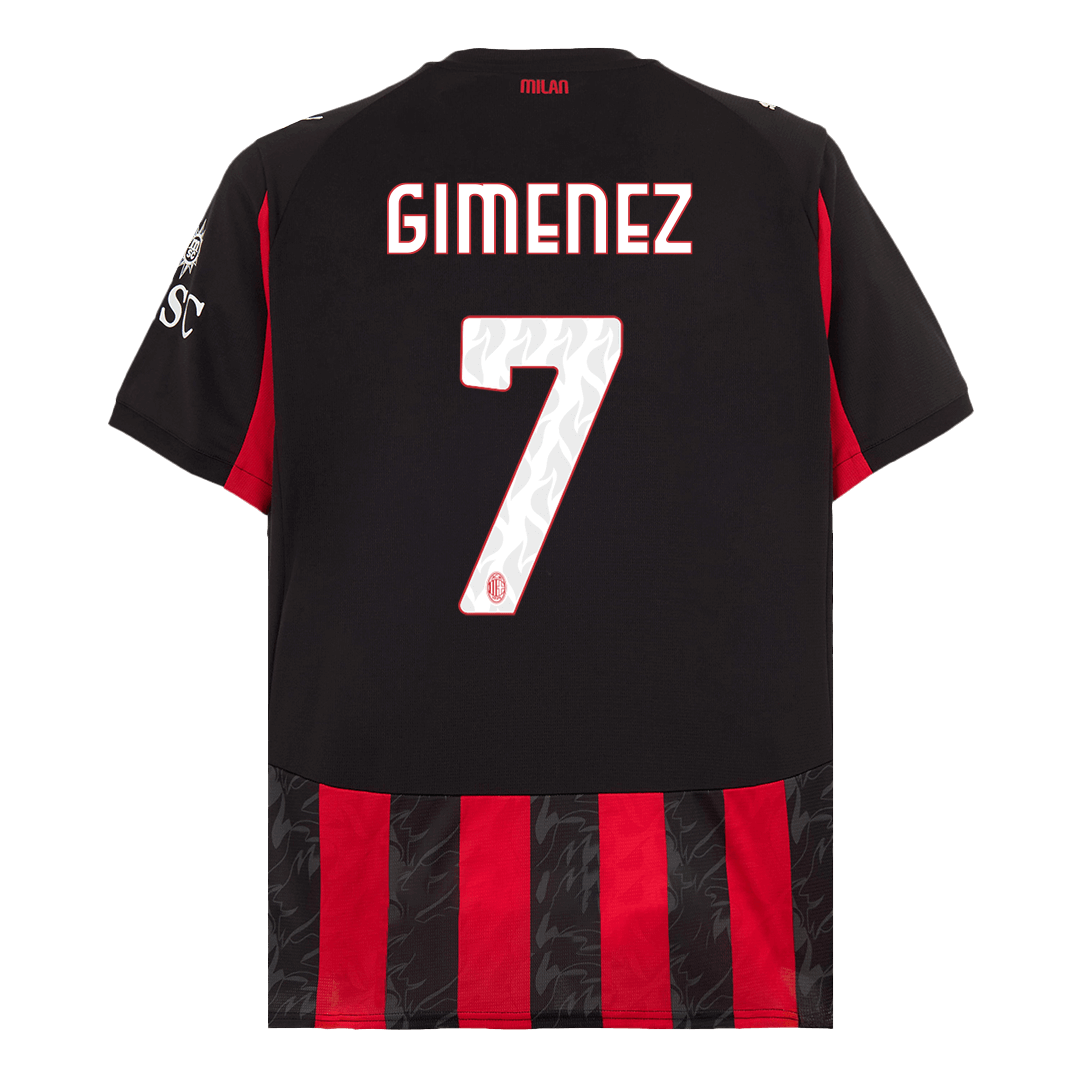 Camiseta de fútbol del AC Milan número 7, local, temporada 2025/26, roja y negra, de Giménez.